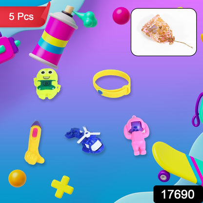 Colorful Wukusy 5-piece toy combo set for kids with a potli bag, featuring attractive, engaging toys in bright colors.
