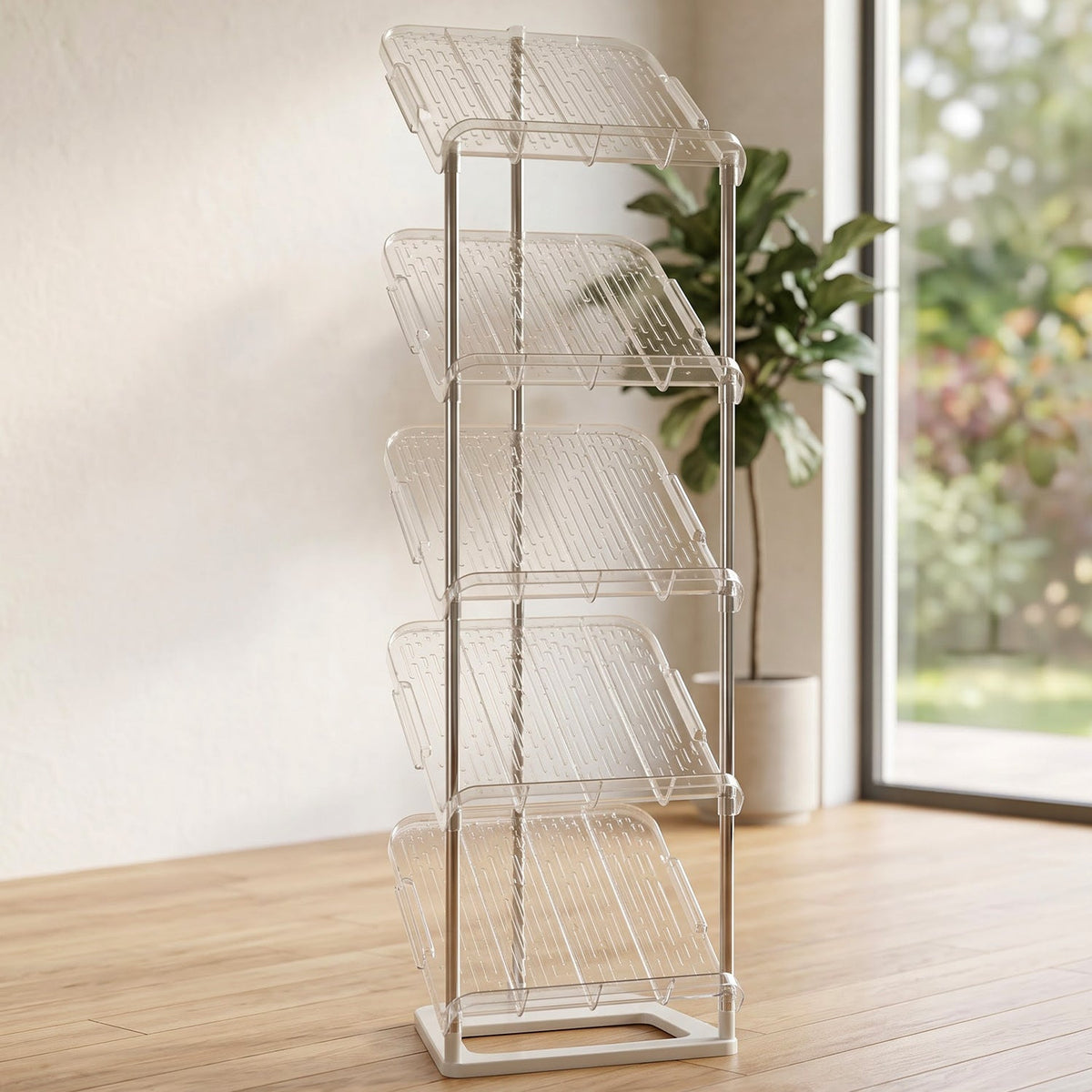 5 Tier Shoe Storage Rack With Slanted Shelves For Entryway Or Home Closet (1 Pc)