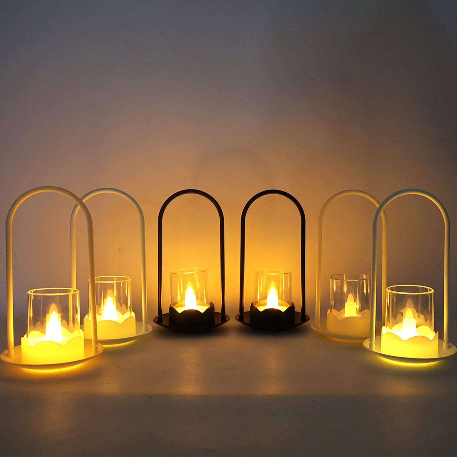 Set of six Wukusy decorative wind light style plastic flameless LED candles for home decor, featuring warm, flickering light.