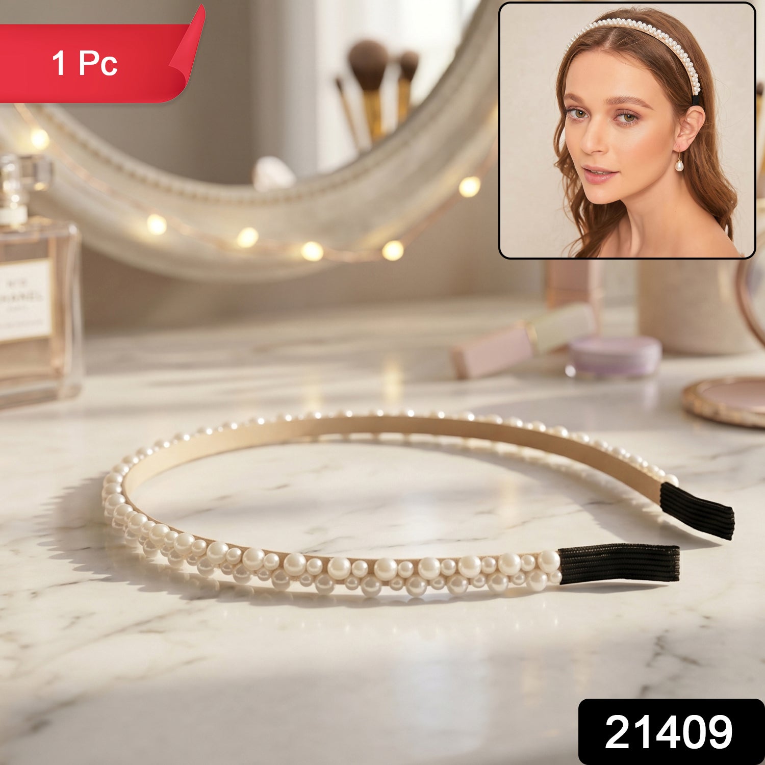 Wukusy double layer pearl hairband for girls, stylish headband featuring elegant pearl accents and a sleek design.