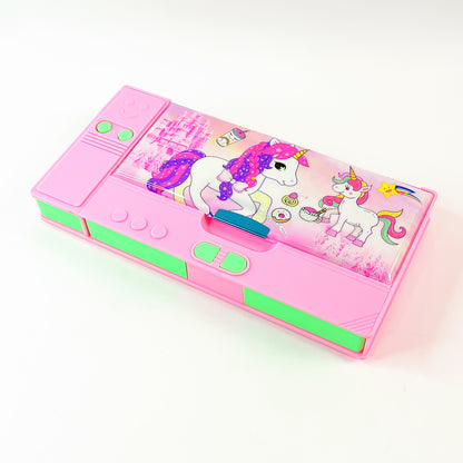 Wukusy jumbo multi-purpose gadget pencil box with compass, calculator, and side slots, ideal for school and travel use.