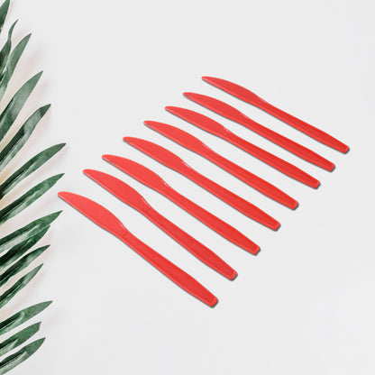 Set of 8 durable plastic kitchen knives by Wukusy, featuring colorful handles and sharp blades for versatile food prep.