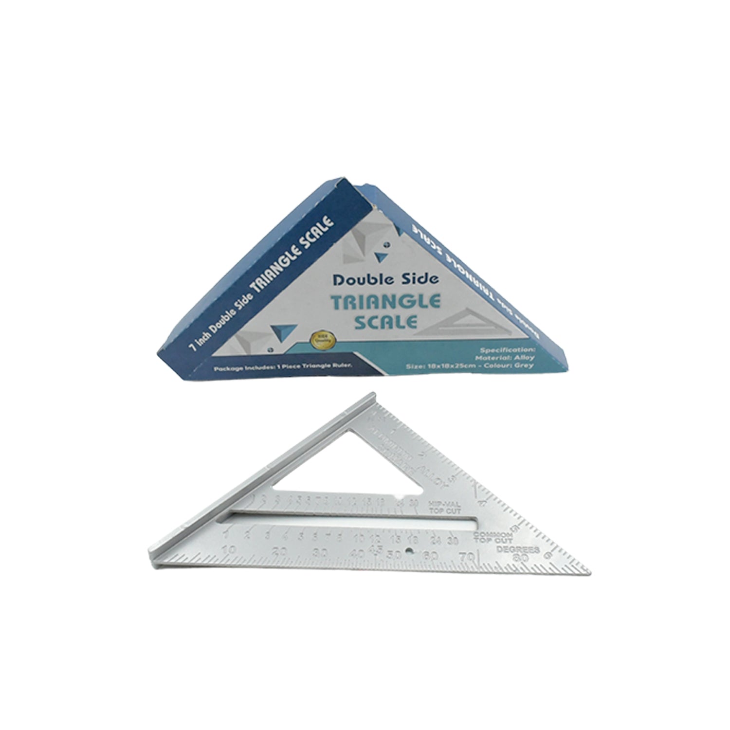 Wukusy 7-inch aluminum alloy double-sided scale triangle ruler with 45-degree angles, used for industry and home rafter measurements