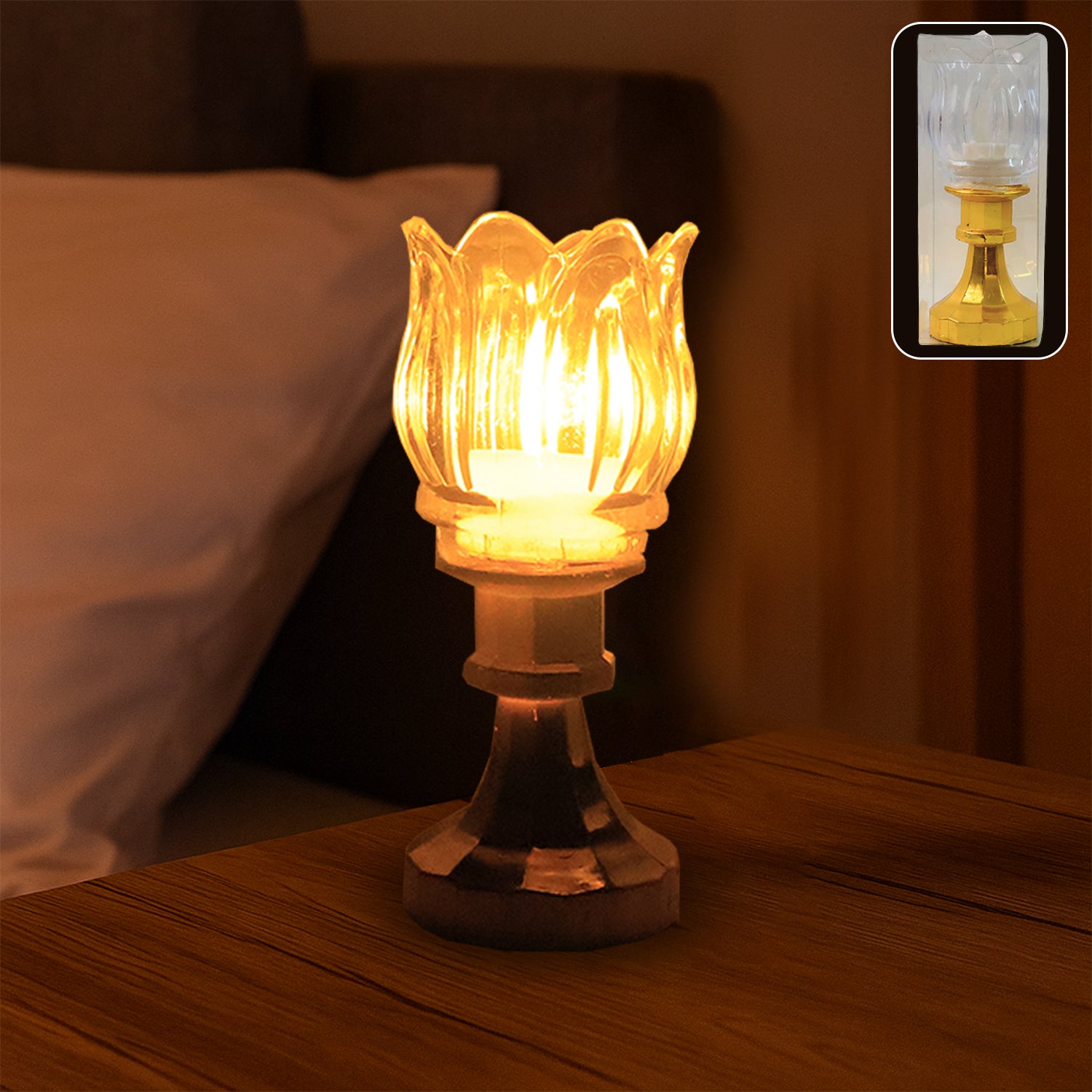 Wukusy premium lotus-shaped LED decorative lamp with stand, ideal for home decor, featuring a soft glowing light and elegant design.