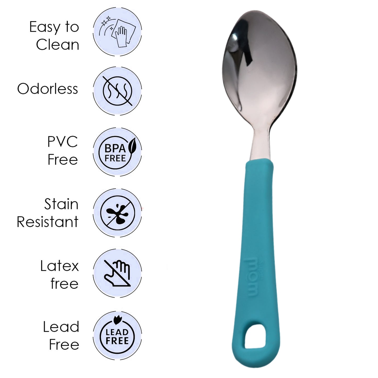 Set of six Wukusy Supermom stainless steel tea spoons with polished finish, ideal for stirring tea or coffee.