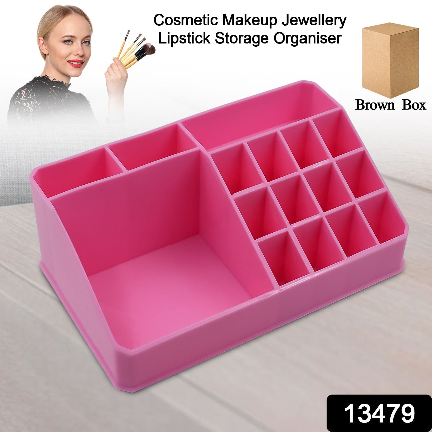 Wukusy makeup organizer with drawers, clear plastic case holding lipstick, skincare products, and cosmetics for tidy storage.
