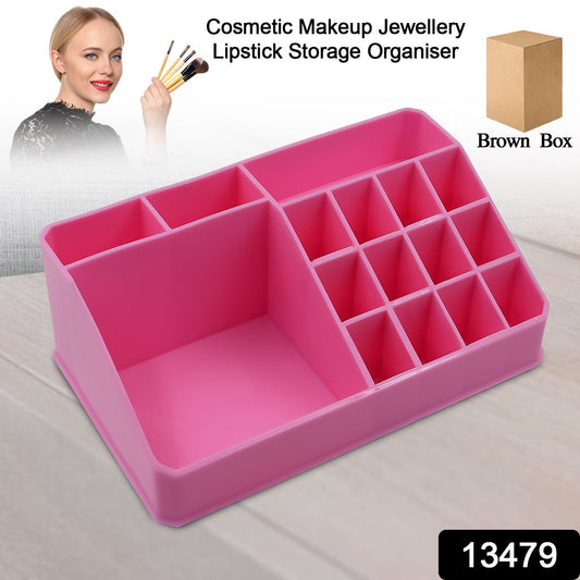 Wukusy makeup organizer with drawers, clear plastic case holding lipstick, skincare products, and cosmetics for tidy storage.