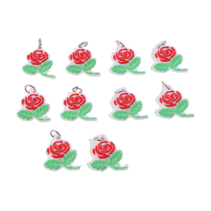 Set of 10 Wukusy rose flower design bag charm keychains featuring colorful, detailed floral accents and decorative metal clips.