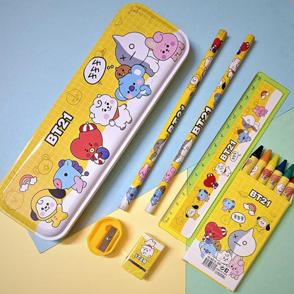 Wukusy stationery kit for kids with metal pencil box, sharpener, pencils, eraser, and school supplies in a 12-piece set.