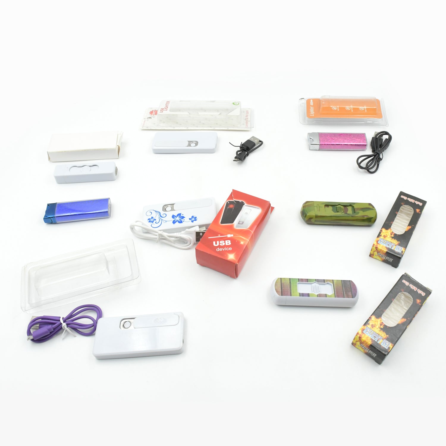Wukusy electric USB lighter for men and women, slim, windproof, rechargeable coil lighter with charging cable in mixed colors.