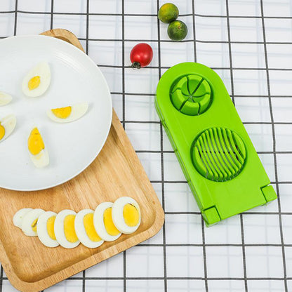 Wukusy 2006 2-in-1 double cut boiled egg cutter with stainless steel wire for easy slicing of boiled eggs in kitchen use.