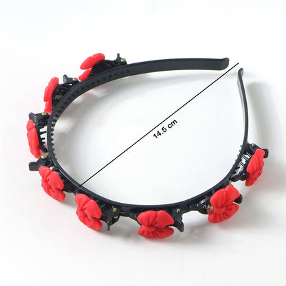 Wukusy decorative floral headband with built-in mini claw clips, stylish hair band for versatile hair styling, shown on white background.
