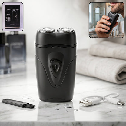 Wukusy portable electric shaver for men, compact rechargeable cordless design with close shave blades, suitable for travel.