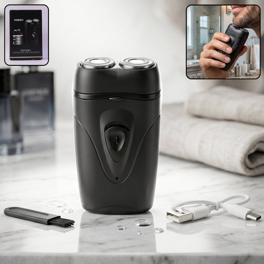 Wukusy portable electric shaver for men, compact rechargeable cordless design with close shave blades, suitable for travel.