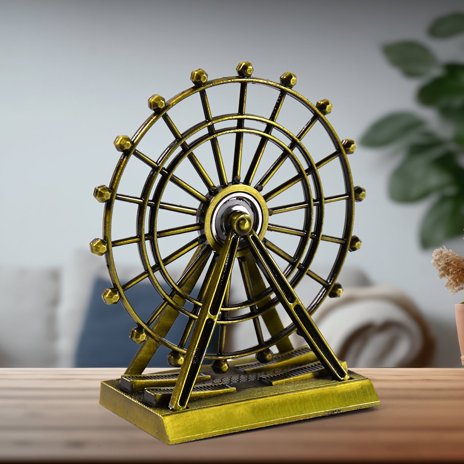 Wukusy metal desktop table decoration cabinet with a wheel tower design, featuring intricate metalwork and a compact structure.