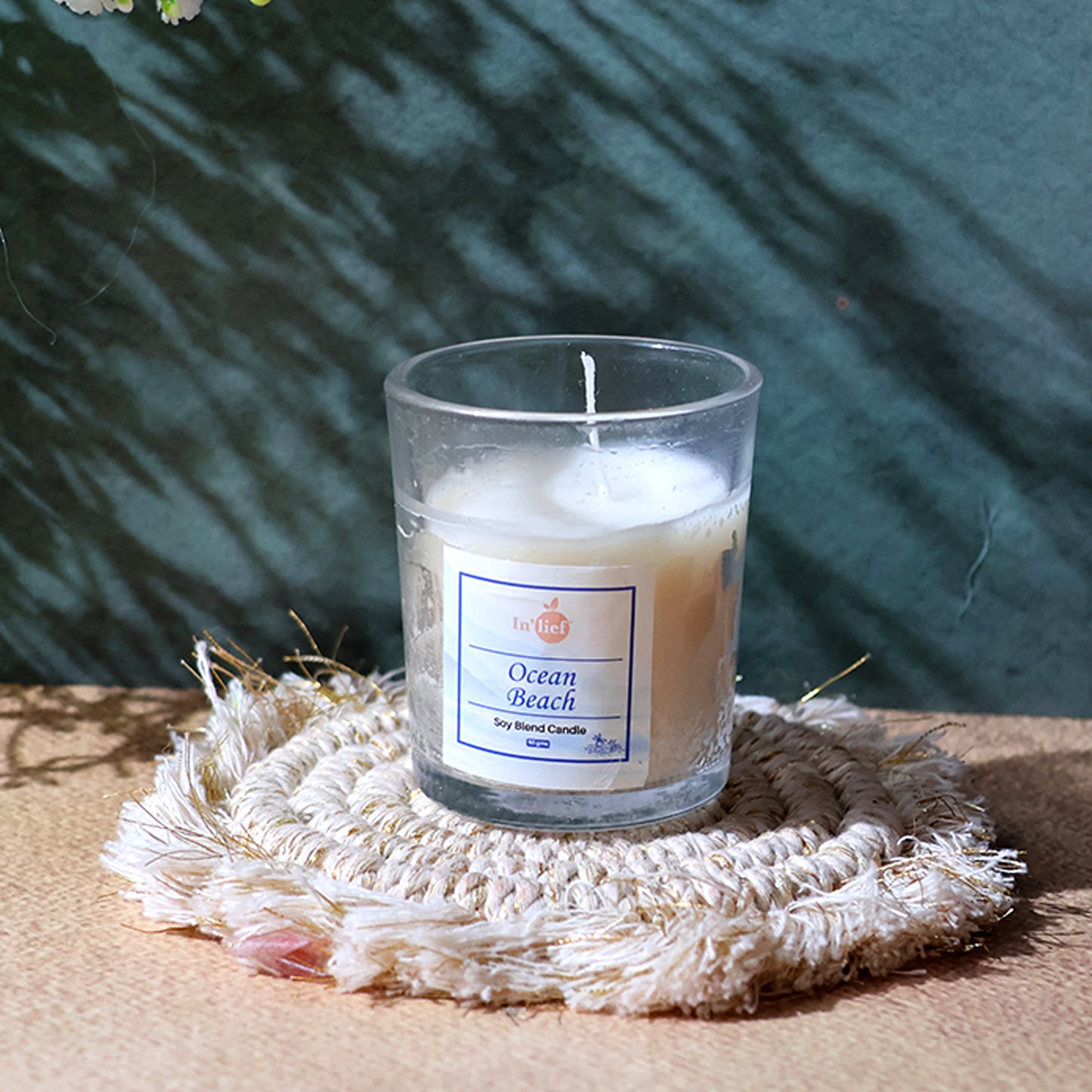 Wukusy Inlief scented votive jar candle in a 50g glass holder, ideal for home decor with a warm, inviting glow.