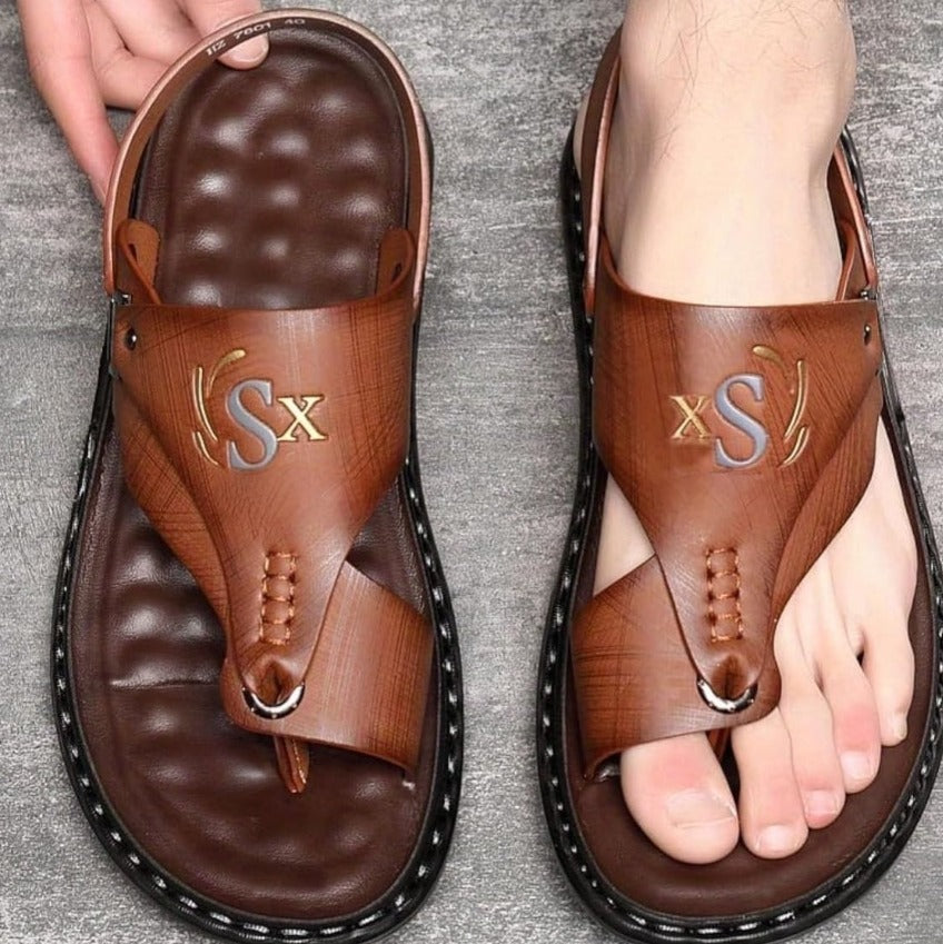 Brown synthetic sandal cum slippers from Drpshippr, featuring a casual slip-on design and cushioned sole.