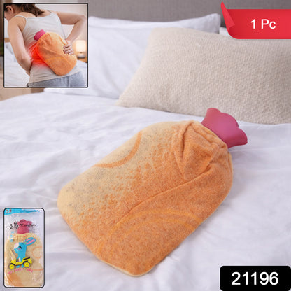 Wukusy reusable hot water bag with soft fabric cover, shown filled and ready for use, ideal for soothing warmth and comfort.