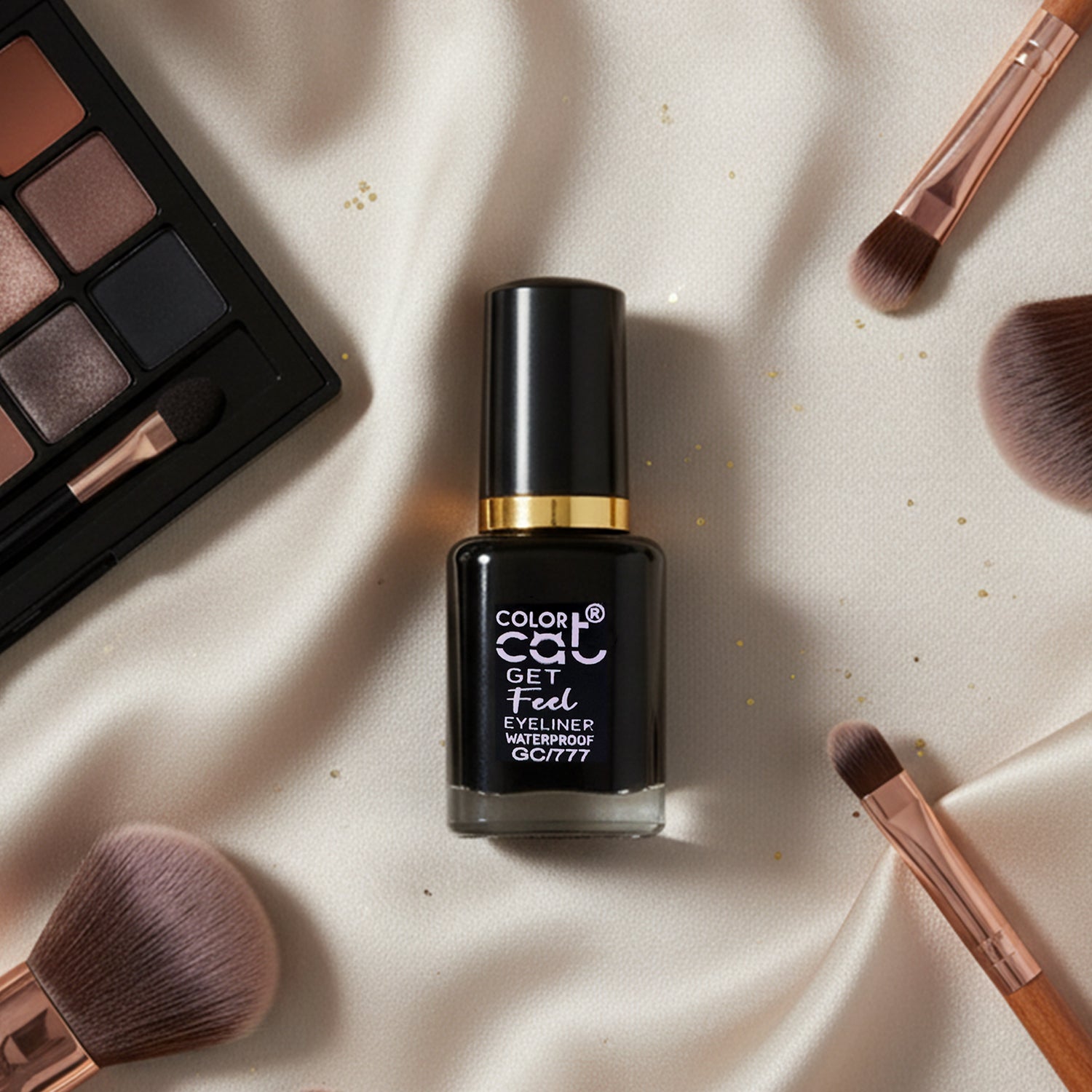 Wukusy Premium Color Cat Get Feel waterproof eyeliner in 8ml tube, featuring sleek black packaging and a close-up of the eyeliner pencil.