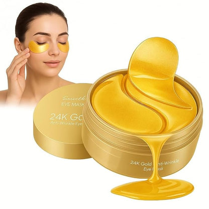 Gold eye patches by Drpshippr, featuring pure gold collagen for reducing dark circles, puffiness, wrinkles, and skin rejuvenation.