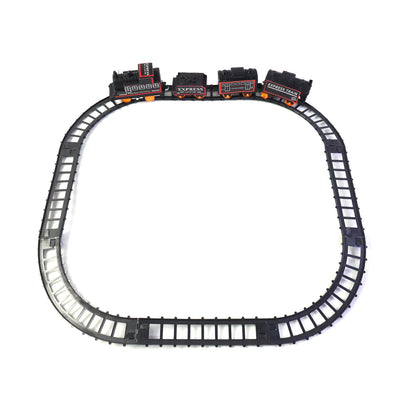 Wukusy Battery Opera Express Train Track Play Set with lights and sounds, featuring colorful train, tracks, and accessories for kids.