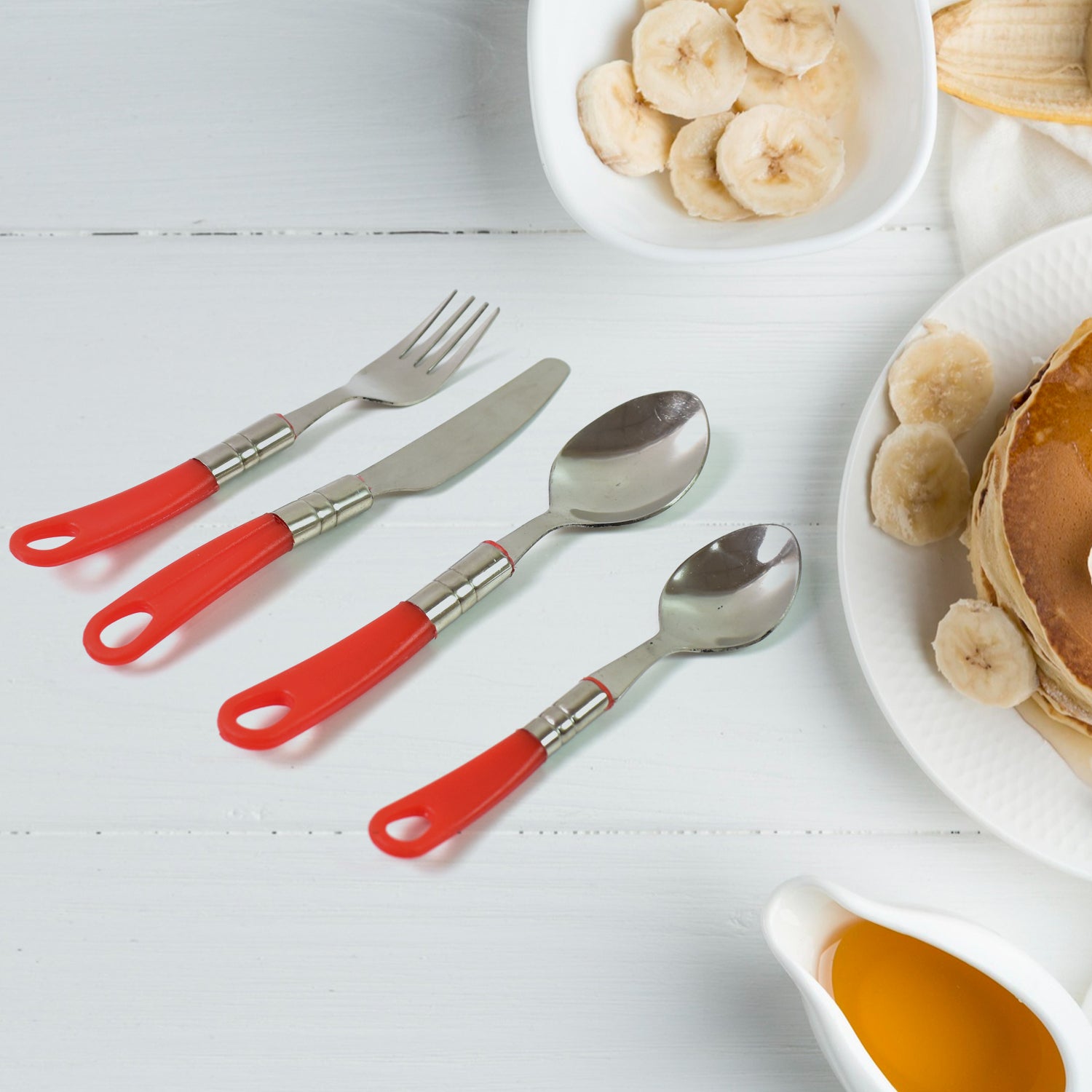 Wukusy luxury 26-piece stainless steel cutlery set with stand, includes forks, knives, spoons, and serving utensils for dining.