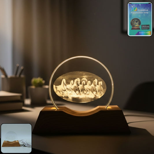 Wukusy 3D crystal LED table lamp with intricate geometric design illuminated on a dark background