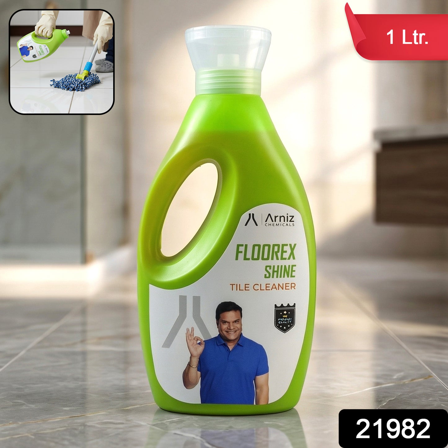 Wukusy tile cleaner liquid in a 1-liter bottle, ideal for cleaning tiles, marble, and floor surfaces with a clear liquid solution.