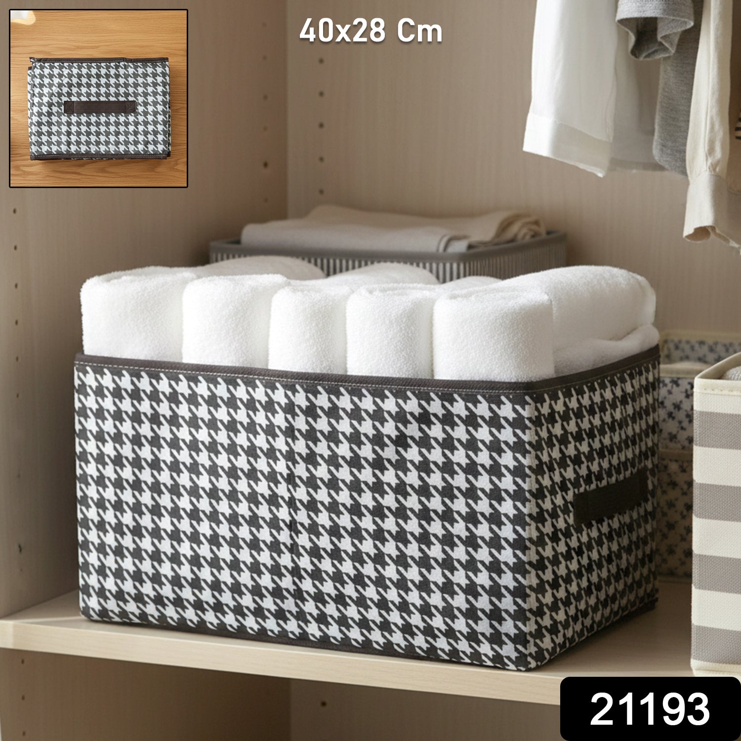 Foldable fabric storage basket by Wukusy, 40x28cm, lightweight organizer box for home or closet storage.
