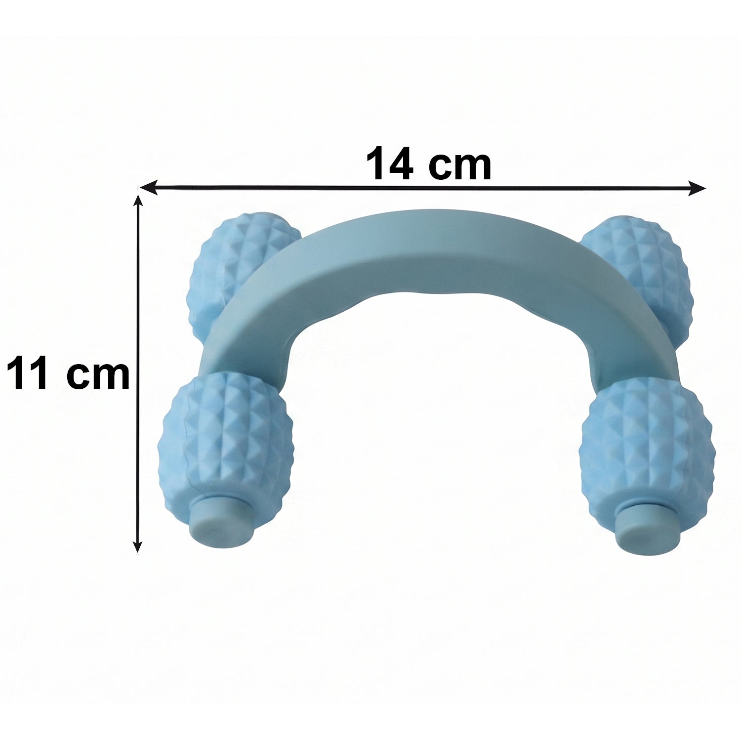 Wukusy handheld 4-roller body massager for muscle relaxation, shown with arms, legs, and back muscles.