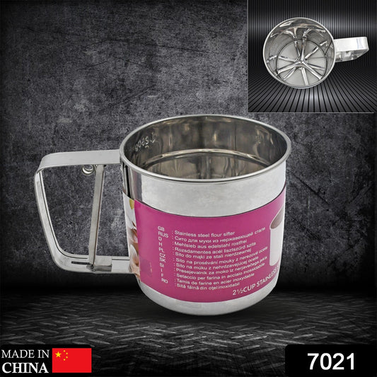 Wukusy stainless steel flour sifter with measuring scale, handheld shaker for baking, kitchen, and home use with sieve cup design