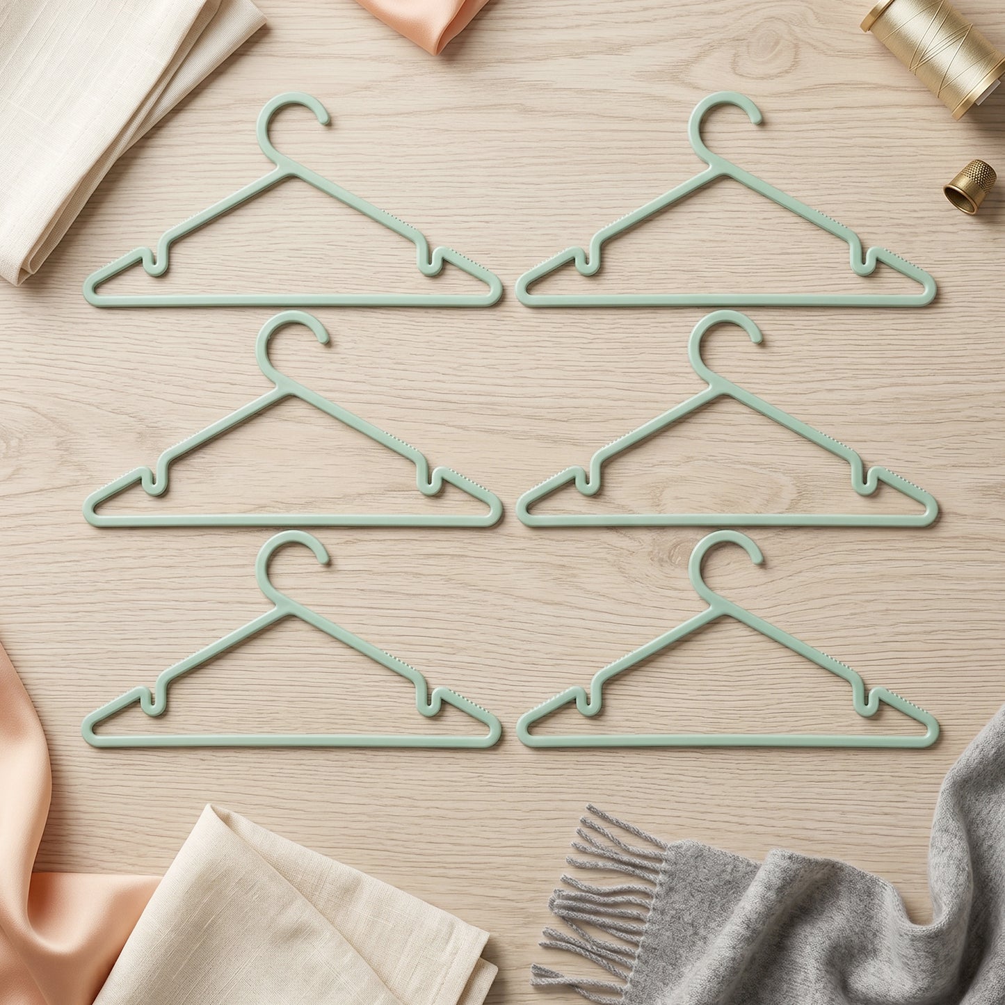 Set of six durable plastic Wukusy Apex Gripi cloth hangers for wardrobe organization, featuring sleek design and sturdy construction.