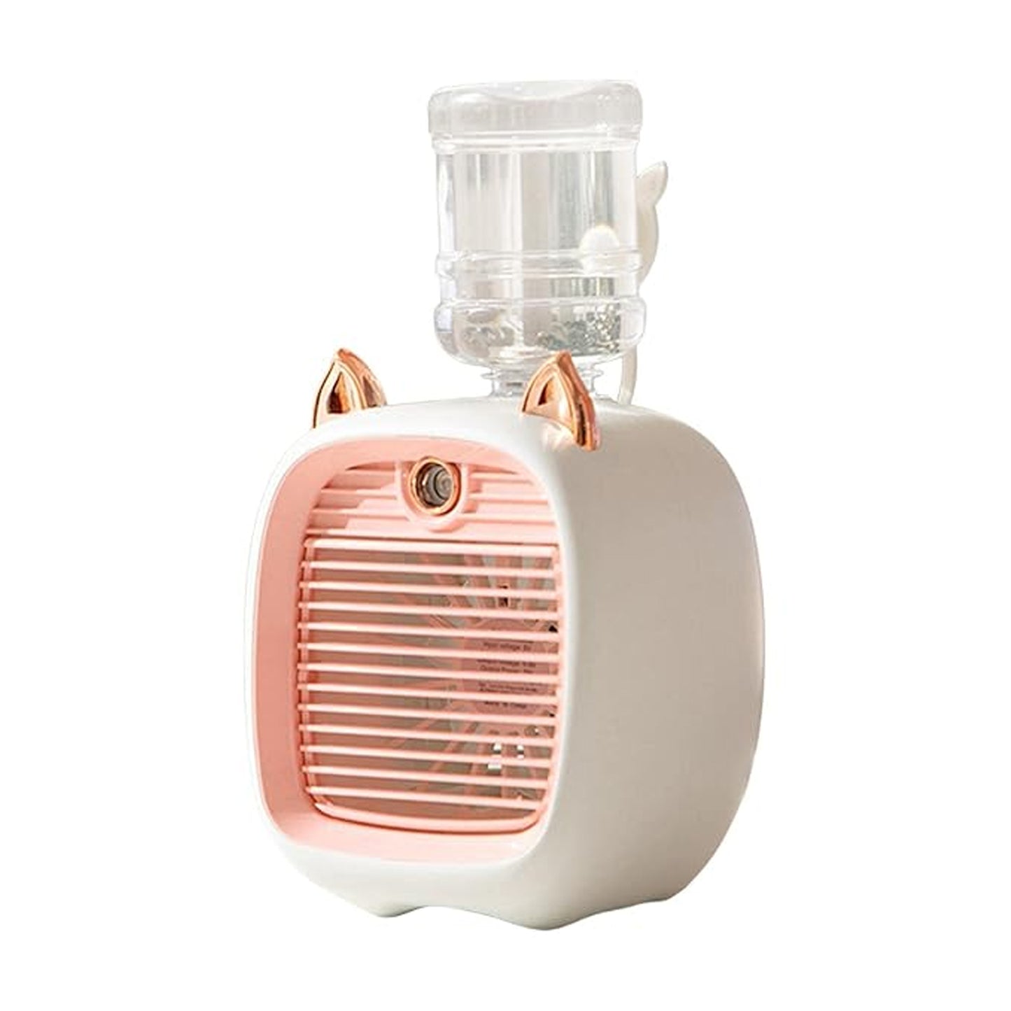 Wukusy portable mini air cooler fan with spray mist function, compact device with adjustable vents and water tank for cooling.