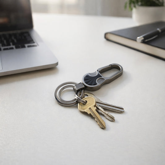 Wukusy premium metal key holder keychain with multiple hooks for organizing keys, displayed on a plain background.