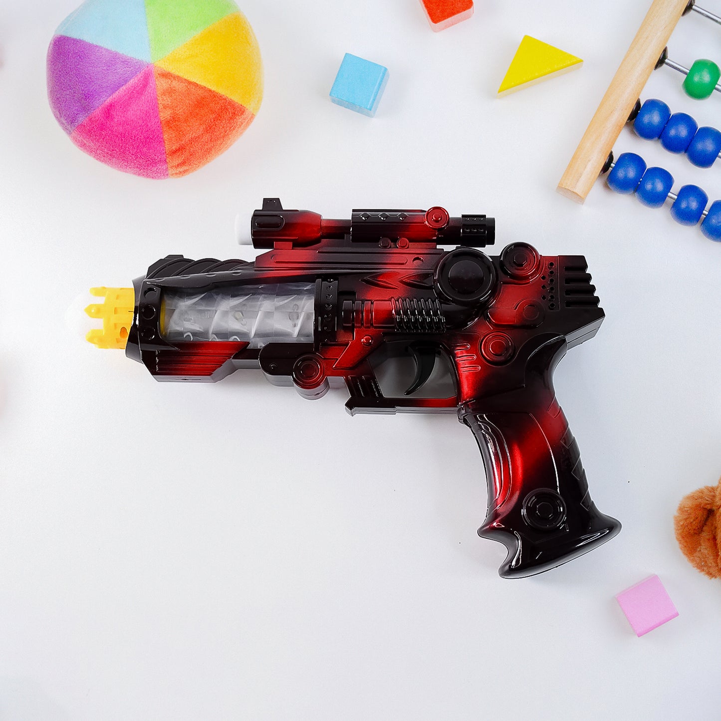 Wukusy Ttg LED flashing sound laser toy gun with lights and music, battery-operated space toy for kids, colorful and fun design.