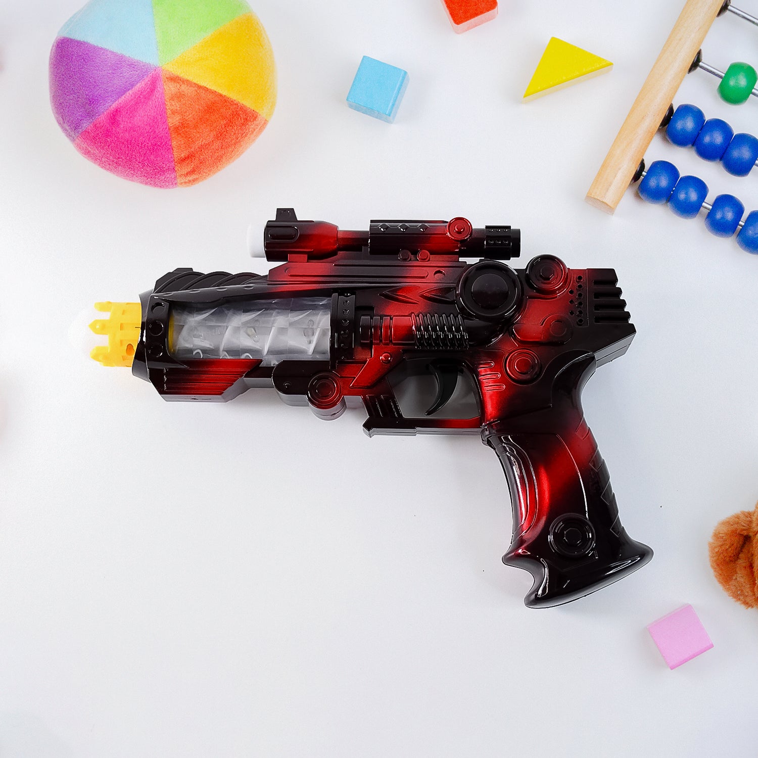 Wukusy Ttg LED flashing sound laser toy gun with lights and music, battery-operated space toy for kids, colorful and fun design.