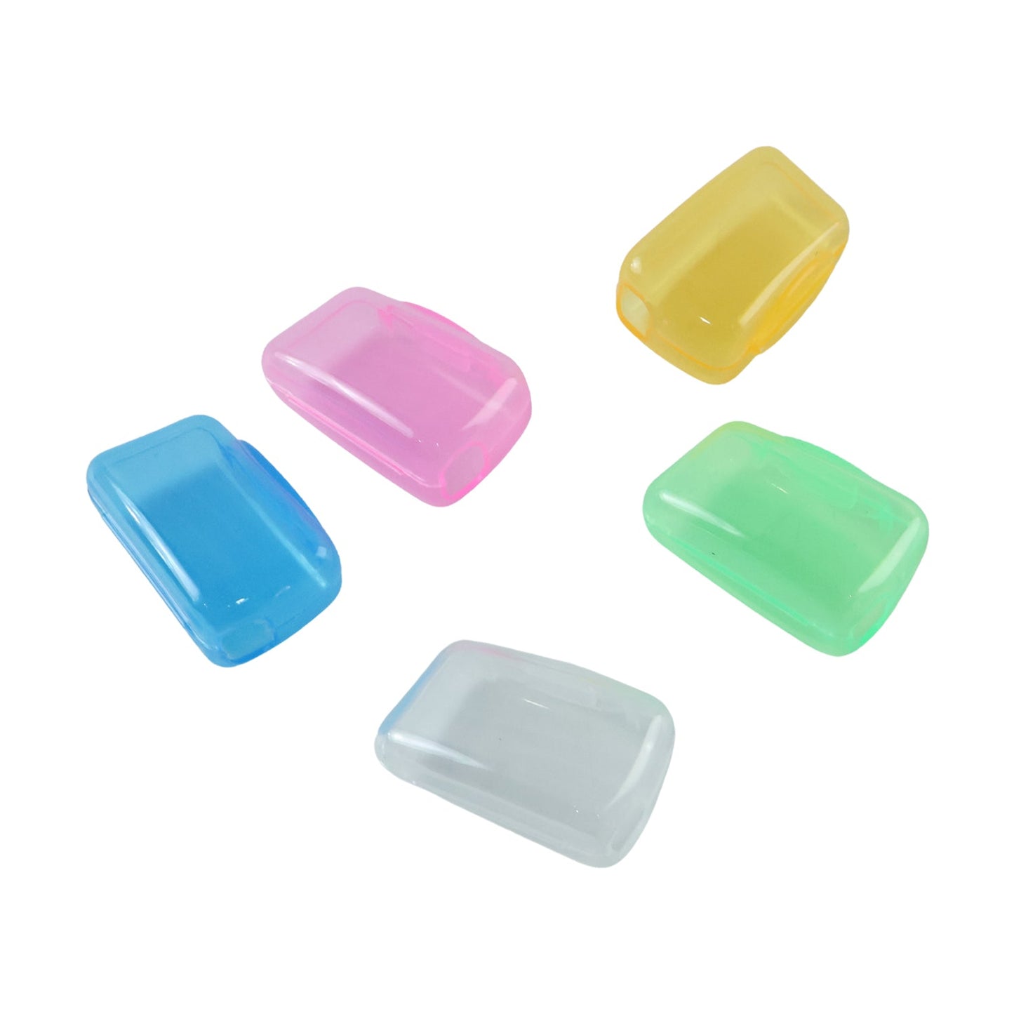 Set of five Wukusy toothbrush head cover caps, travel protective hygiene cases for keeping toothbrush heads clean and safe during travel.