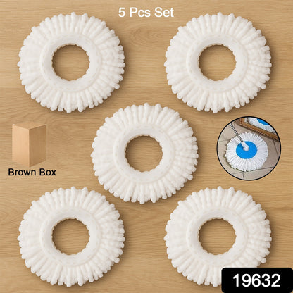 Wukusy microfiber spin mop refill head with 360-degree rotating design, shown in a set of five for home cleaning tasks.