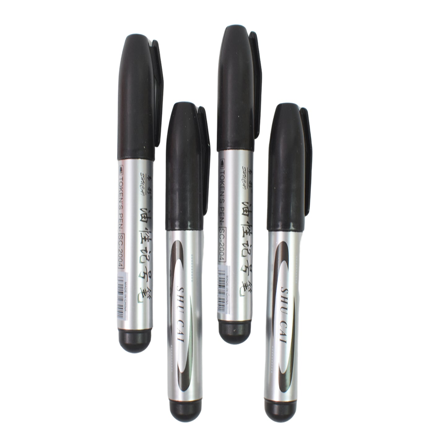 Set of four black Wukusy markers for school and college, suitable for office and classroom use, displayed on a white background.