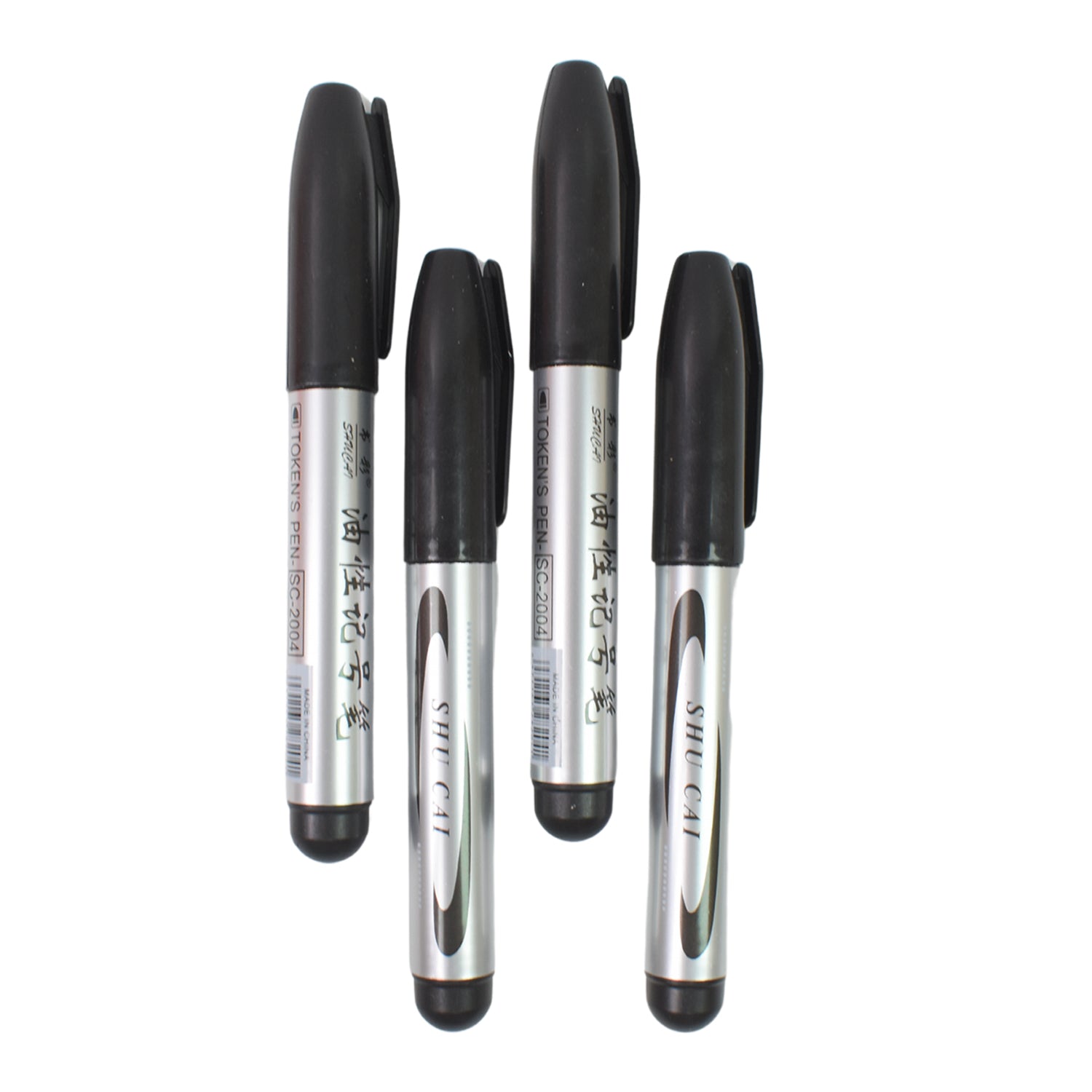 Set of four black Wukusy markers for school and college, suitable for office and classroom use, displayed on a white background.