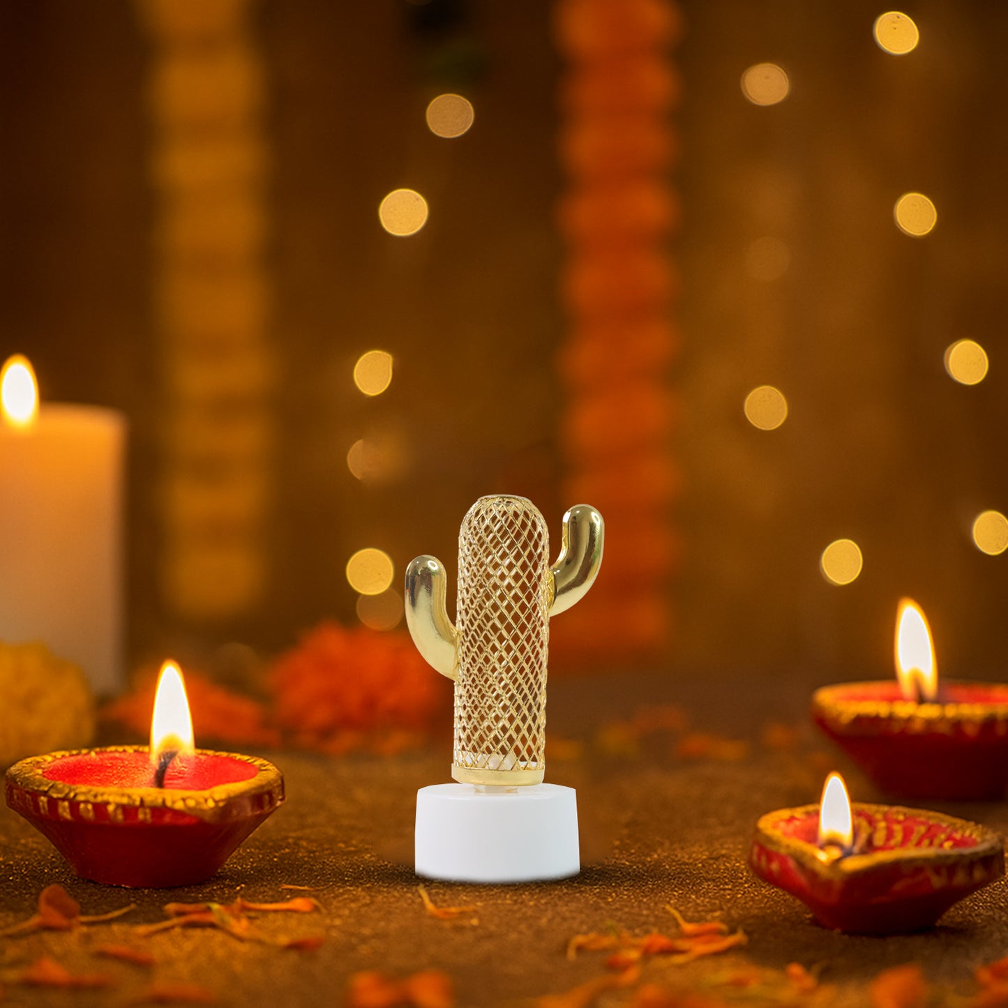 Set of 12 Wukusy decorative cactus-shaped flameless LED candles for home decor, featuring warm, flickering light effects.