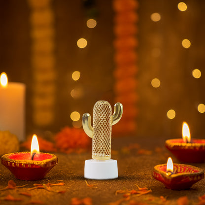 Set of 12 Wukusy decorative cactus-shaped flameless LED candles for home decor, featuring warm, flickering light effects.