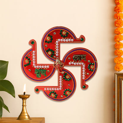Acrylic Swastik Shubh Labh wall hanging decor with intricate design, ideal for home decoration, by Wukusy.