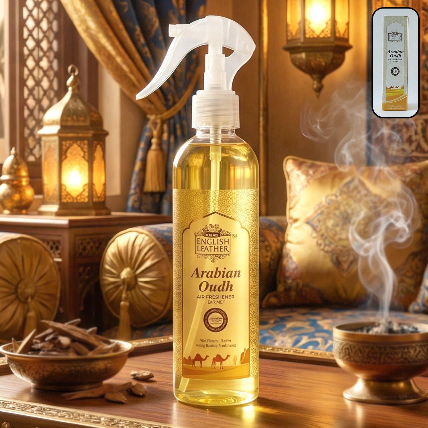 Wukusy Next Premium Arabian Oudh air freshener spray 250ml bottle with elegant design and fragrance in clear spray bottle