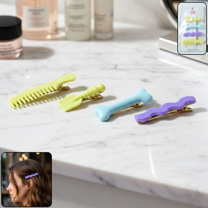 Set of four Wukusy decorative alligator hair clips for girls and women, featuring cute styling pins in colorful designs.