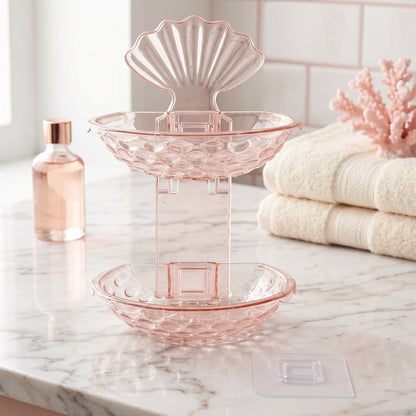 Wukusy 2-in-1 double layer plastic soap dish holder, wall-mounted with self-adhesive, designed for bathroom storage.
