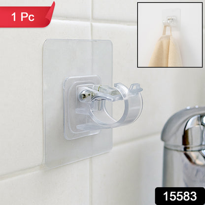 Self-adhesive transparent wall hook holder clip by Wukusy, showing a clear plastic hook attached to a wall surface.