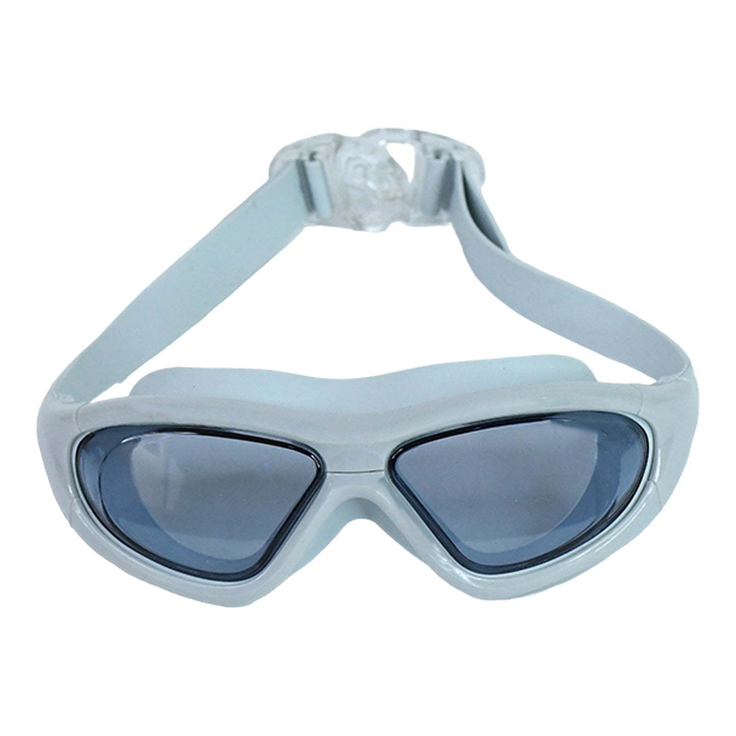 Wukusy premium wide vision swimming goggles with clear lenses, adjustable straps, and protective hard case for storage.