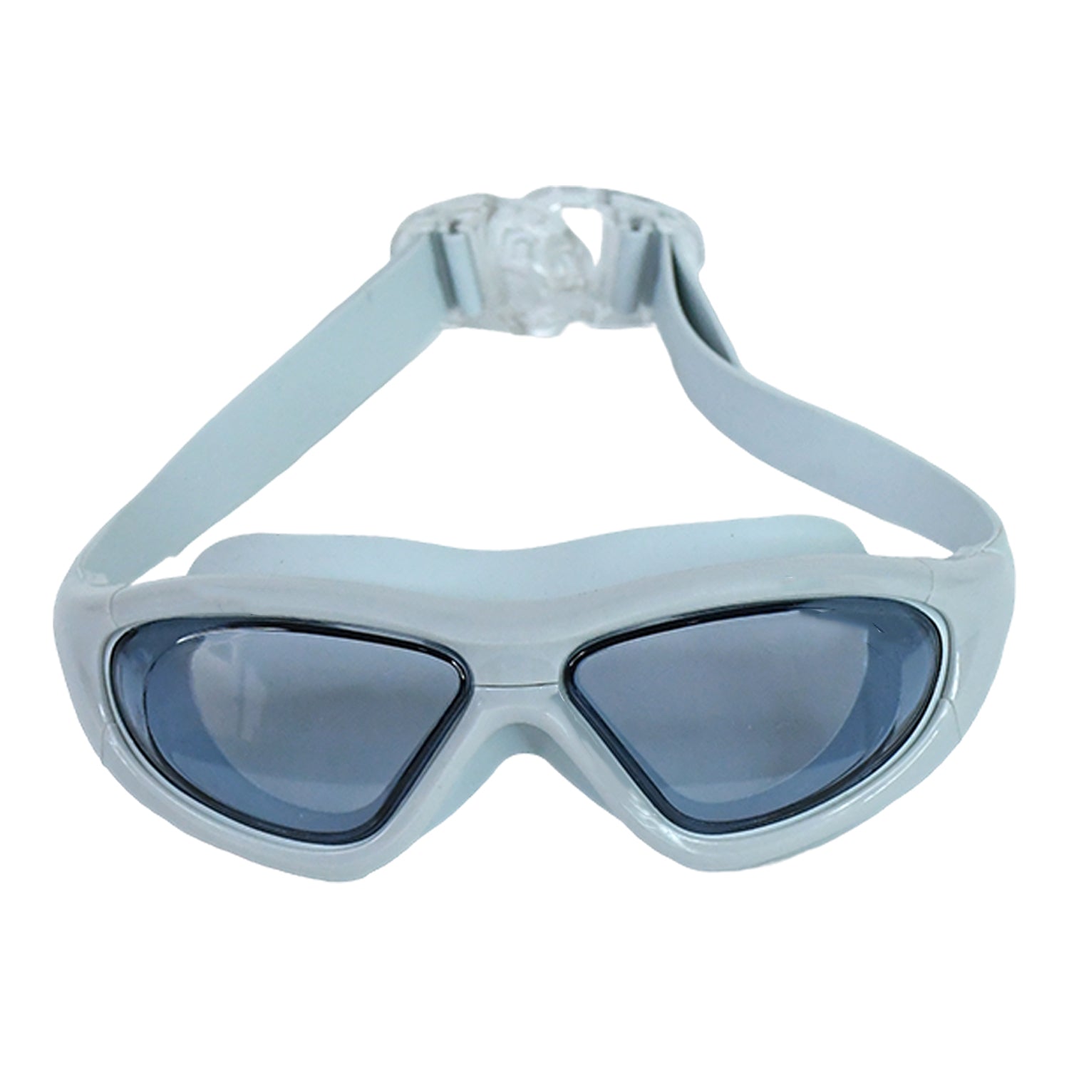 Wukusy premium wide vision swimming goggles with clear lenses, adjustable straps, and protective hard case for storage.