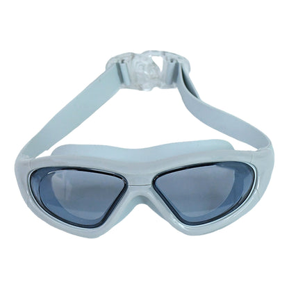 Wukusy premium wide vision swimming goggles with clear lenses, adjustable straps, and protective hard case for storage.